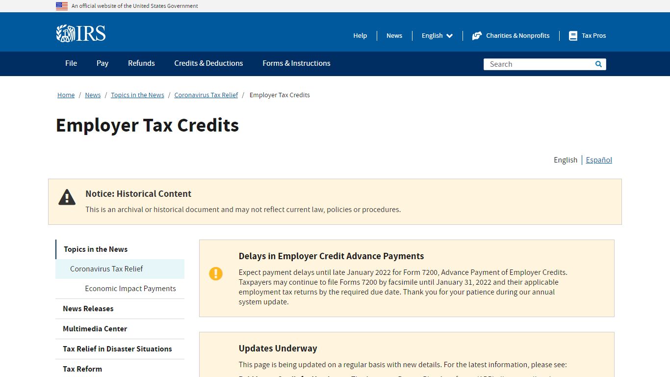 Employer Tax Credits | Internal Revenue Service - IRS tax forms